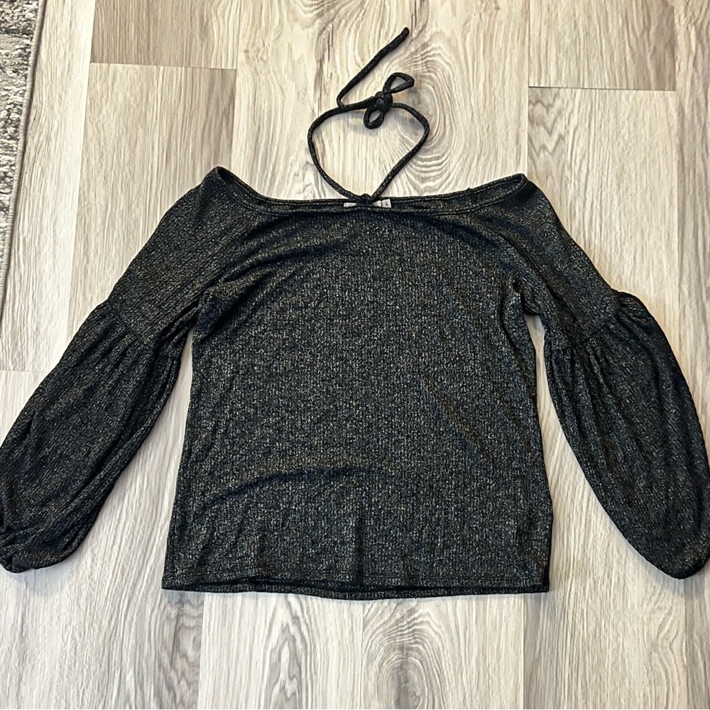 Redhaute sweater material grey long sleeve blouse, off the shoulder